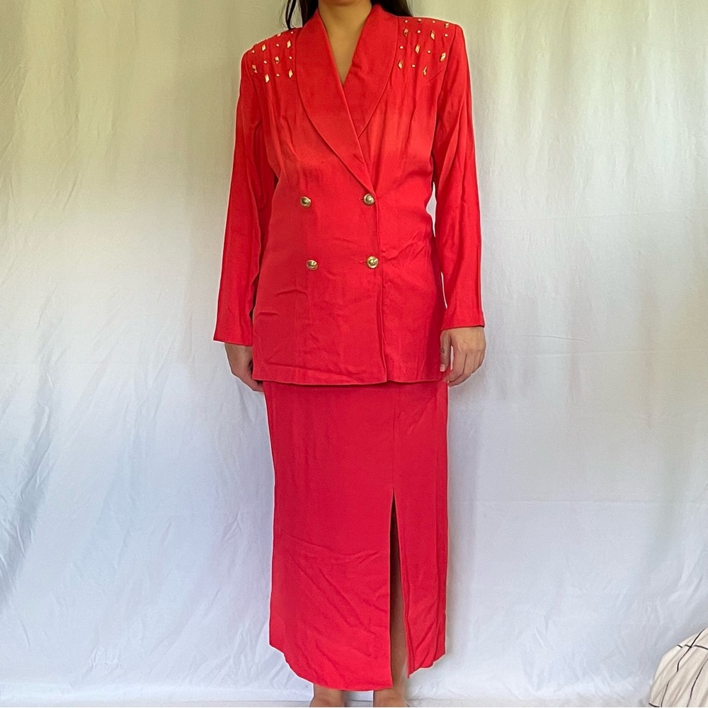 Russell Scott Vintage 80s Red Skirt Suit